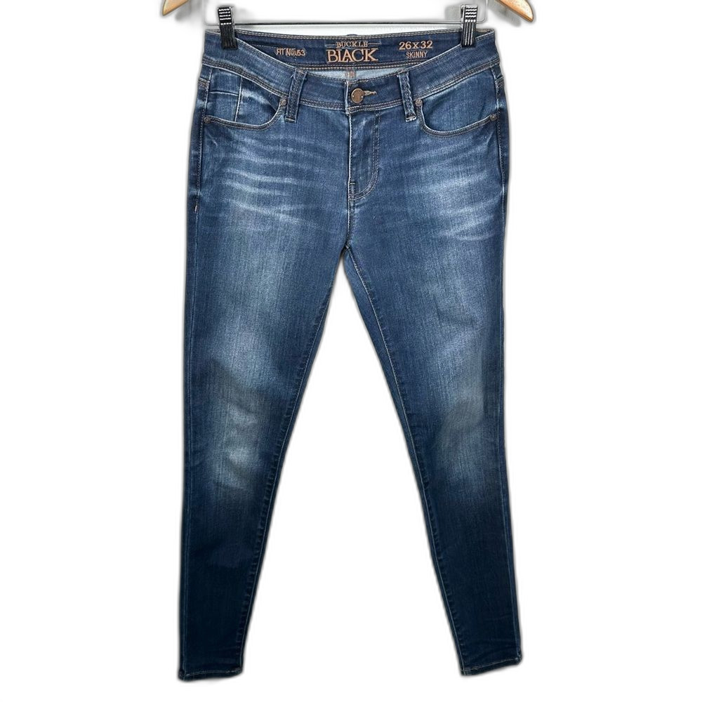 Buckle Black Women's Blue Denim Skinny Jeans Size 26x32 Whiskering Casual Basic